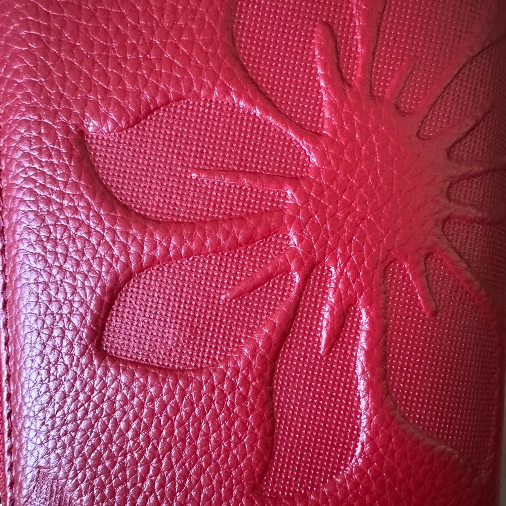 Vibrant Red Floral Embossed Leather Clutch with Wrist Strap RFID - Picture 11 of 11